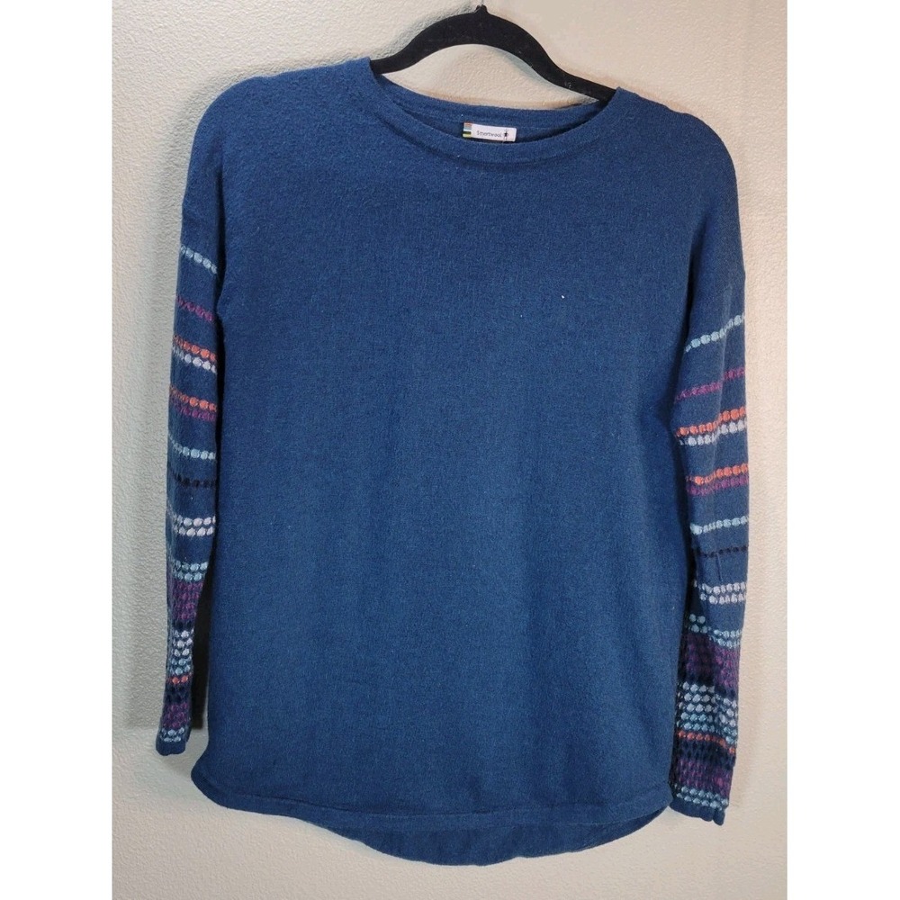 Smartwool Merino Wool Blend Sweater XS Navy Striped Sleeve Lightweight Knit‎ Top